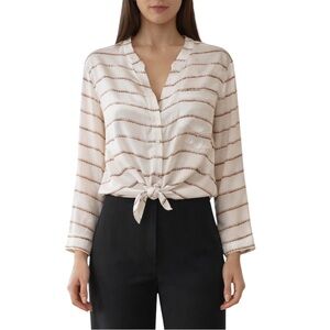 Joie Size S Silk Tie-Front Shirt Rope Print Roll-Up Sleeves